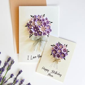 3D Floral Birthday Card A5 | Handmade Purple Personalised Greeting Card, Keepsake Gift for Her
