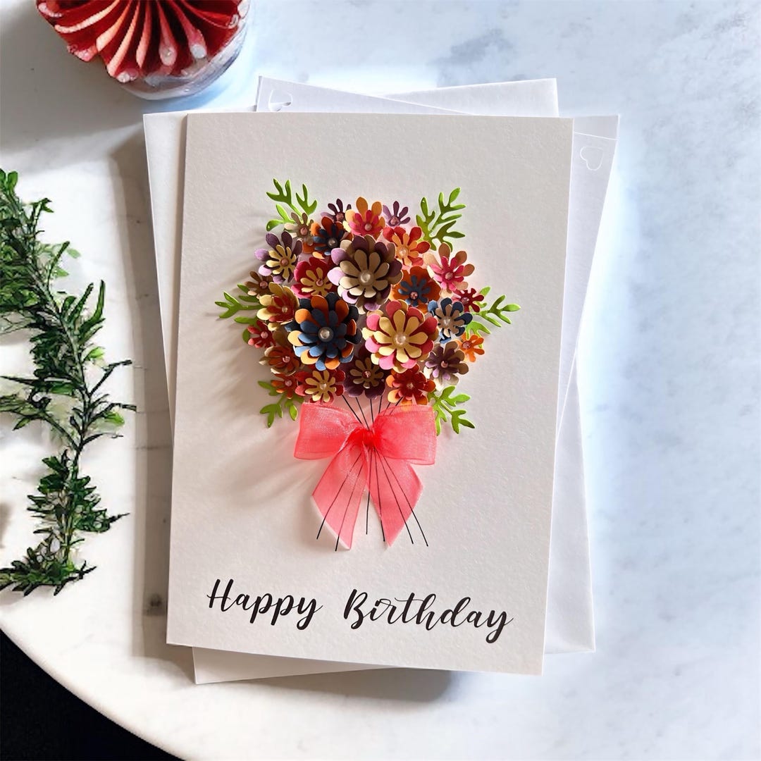 3D Floral Bouquet Birthday Card | A5 Handmade Personalised Keepsake ...