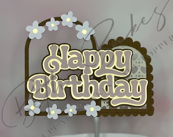 BoHo Hippy Cute Happy Birthday Cake Topper