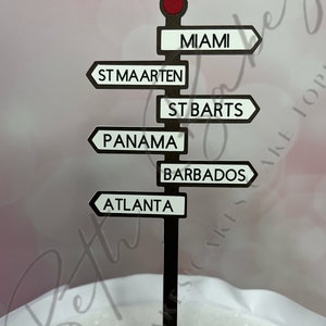 Custom Sign Post Location Cake Topper various number of locations available 6