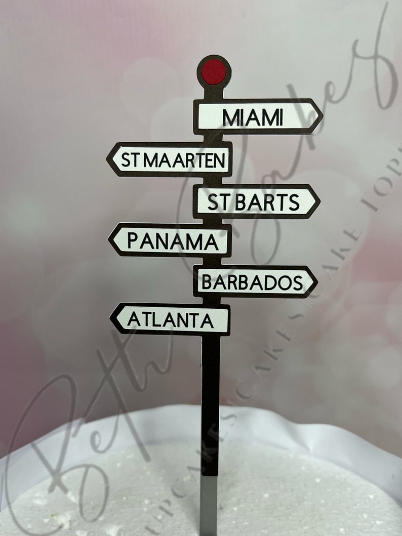 Custom Sign Post Location Cake Topper various number of locations available 6