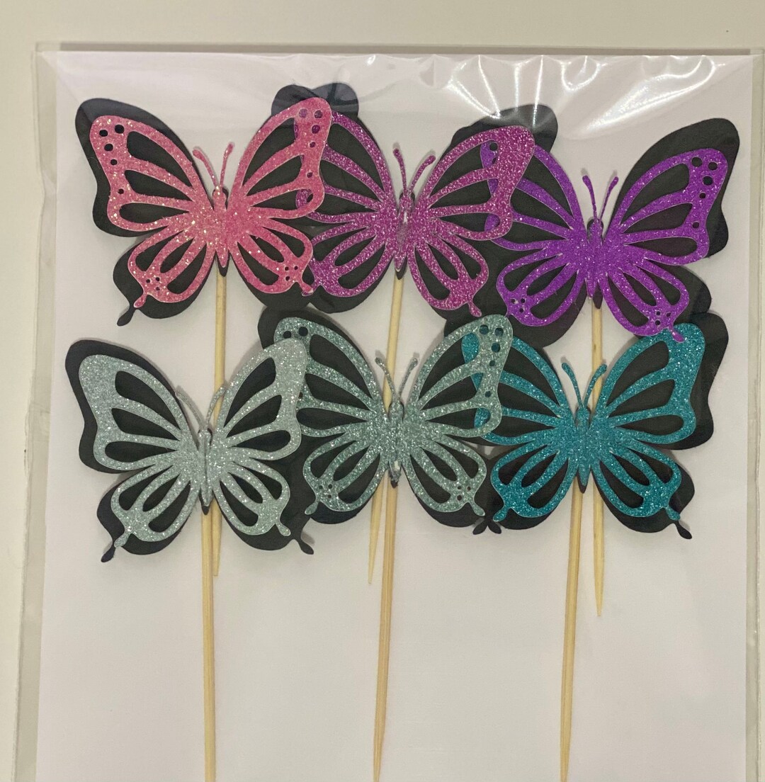 6 Glitter Butterfly Cupcake Toppers Etsy