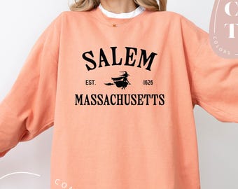 Salem Massachusetts Comfort Colors Sweatshirt, Witchy Vibes Crewneck, Halloween Sweatshirt, Boo Sweatshirt, Halloween Ghostly Sweater