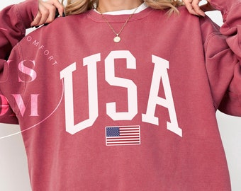 USA Flag Sweatshirt, Comfort Colors Crewneck, USA Flag Sweatshirt, 4th of July Sweatshirt, Independence Day Sweater, Cool Gift for Her