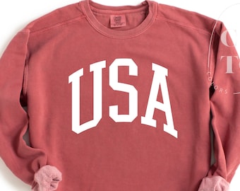 Comfort Colors USA Sweatshirt, USA Sweatshirt, United States of America Sweatshirt, Big USA Retro Comfort Colors Sweatshirt, 4th of July Tee