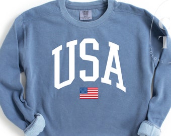 Comfort Colors USA Flag Sweatshirt, USA Flag Sweatshirt, United States of America Sweatshirt, Big USA Comfort Colors Sweatshirt, 4th of July