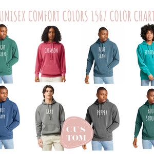 Puede incluir: Carta de colores que muestra 10 colores diferentes de sudaderas con capucha unisex. Los colores son: Verde claro, Carmes&iacute;, Gris, Azul marino, Vaquero azul, Espuma de mar, Pimienta, Azul abeto.