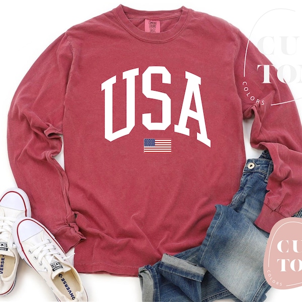 USA Flag Long Sleeve Shirt, 4th of July Shirt, Big USA Tshirt, USA Comfort Colors Shirt, Comfort Colors Usa Flag Tee, Usa Comfort Colors Tee