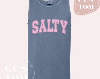 SALTY Comfort Colors Tank, Salty Tank Top, Beach Tank Top, Summer Trip Outfit, Vacation Tee, Cute Beach Tank, Beach Party Tank