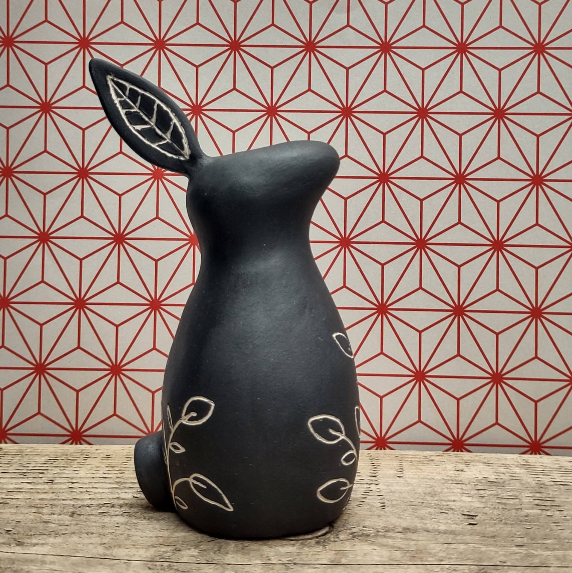 Lapin en Faïence 9, 5 cm - Noir Ciré