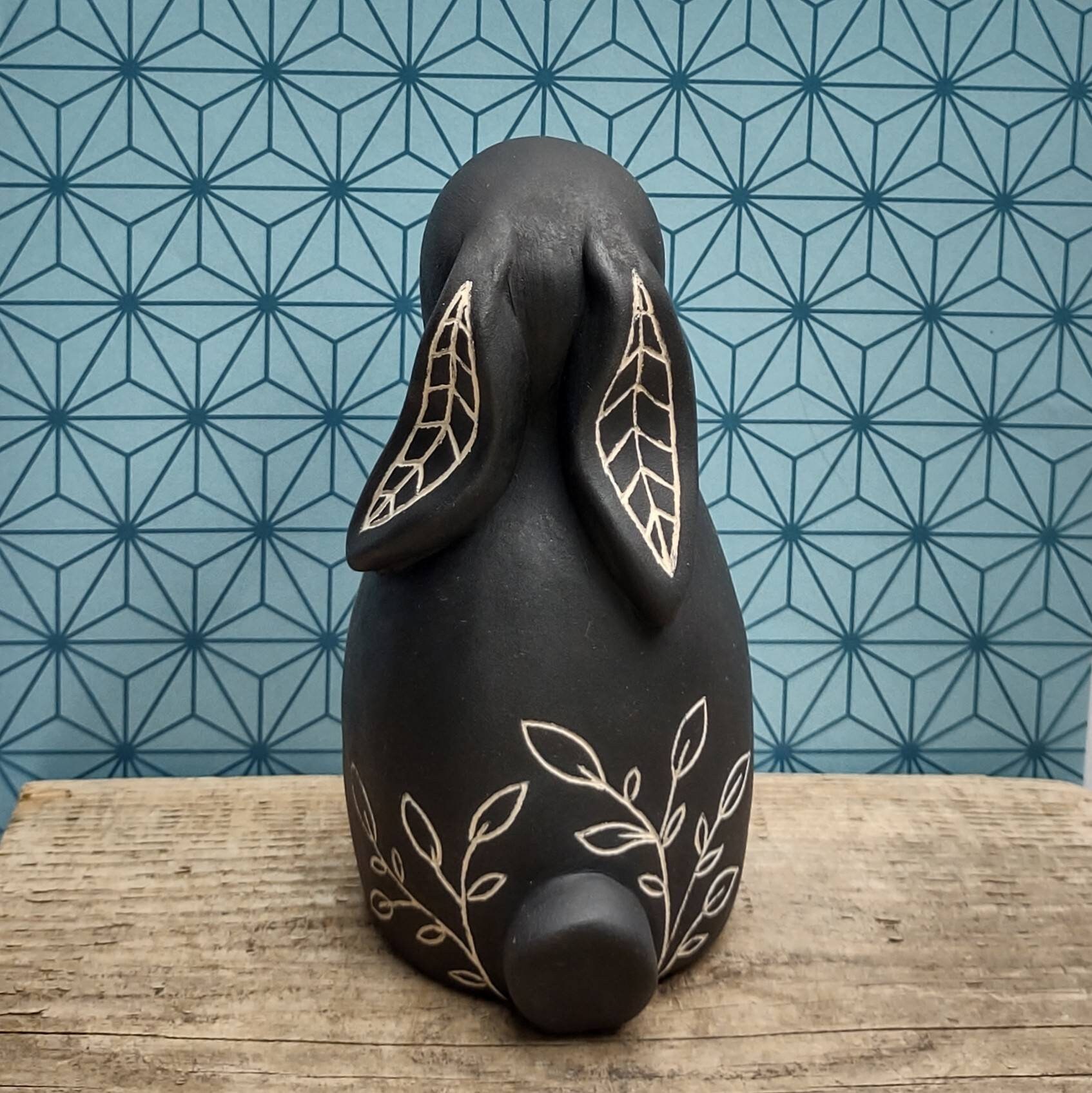 Lapin en Faïence 12 cm - Noir Ciré