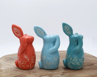 Trio of earthenware wisdom rabbits 6 cm