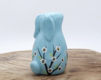 Earthenware rabbit 9 cm - Blue with flowers