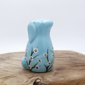 Earthenware rabbit 9 cm Blue with flowers image 5