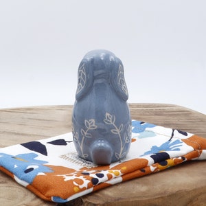 Small earthenware rabbit 6 cm - Cobalt blue