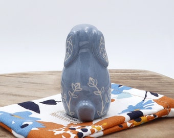 Small earthenware rabbit 6 cm - Cobalt blue