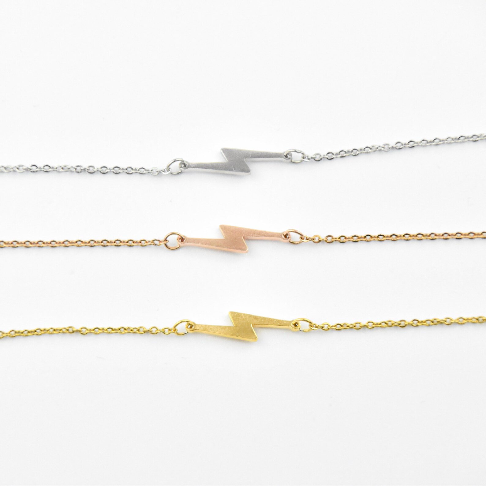 Lightning Bolt Necklace Rose Gold Jewelry Silver Stainless Etsy