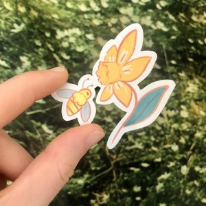 Bee Sticker | Bee and Daffodil | Waterproof Glossy Vinyl Sticker | Bumble Bee Sticker | daffodil stickers | flower stickers