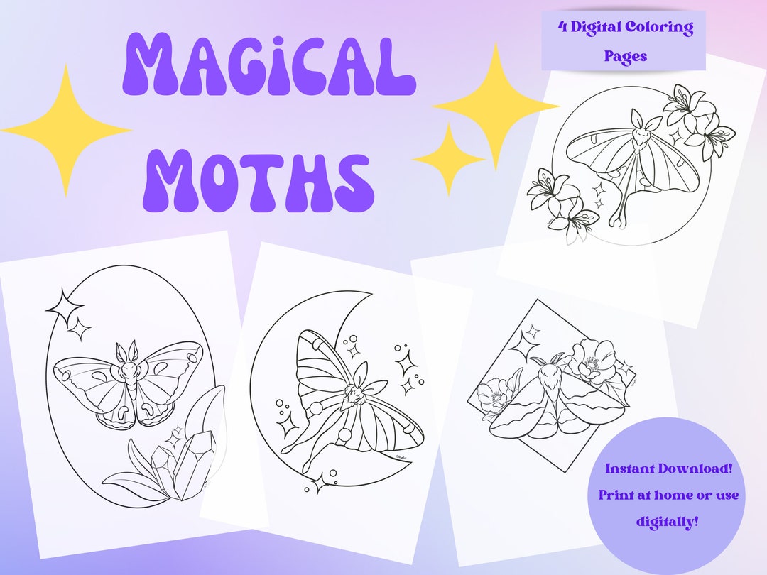 Printable Moth Coloring Pages Digital Printable Coloring Pages Luna ...