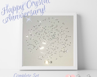 Complete Crystal 15 Anniversary Gift Pack Crystal Star Map Gift Package Metal Foil Custom Personalised Constellation Map Card and Info File