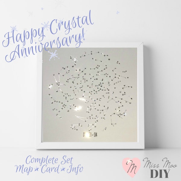 Complete Crystal 15 Anniversary Gift Pack Crystal Star Map Gift Package Metal Foil Custom Personalised Constellation Map Card and Info File