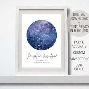Carte des étoiles personnalisée | Impression de ciel nocturne | Carte du monde personnalisée | Etoiles de la nuit | Carte des étoiles | Carte du ciel | Mariage | Anniversaire | Anniversaire | Carte de la galaxie
