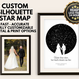 Personalisierte Sternenkarte mit personalisierter Silhouette | Celestial Night Sky Print | Romantisches Geschenk zum Jahrestag, Hochzeit, Geburtstag | Astronomie Kunst