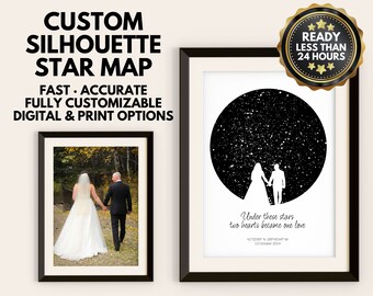 Custom Star Map with Personalized Silhouette | Celestial Night Sky Print | Romantic Gift for Anniversary, Wedding, Birthday | Astronomy Art