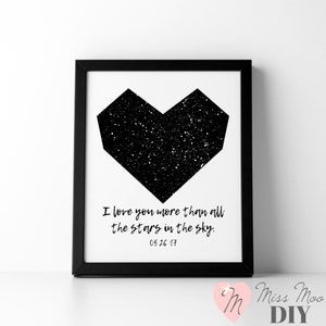 Coeur géométrique Je t'aime plus que toutes les étoiles du ciel Carte des étoiles personnalisée Saint-Valentin Anniversaire de mariage Cadeau d'anniversaire