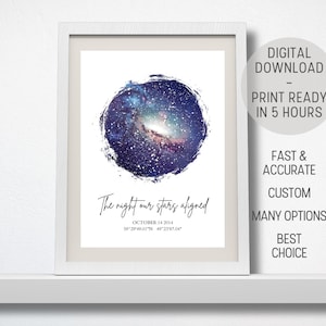 Mappa stellare personalizzata / Stampa del cielo notturno / Mappa stellare personalizzata / Stelle notturne / Mappa stellare / Mappa stellare / Matrimonio / Anniversario / Compleanno / Mappa galattica