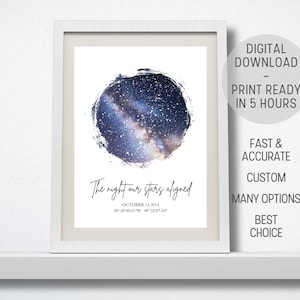 Carte des étoiles personnalisée | Impression de ciel nocturne | Carte du monde personnalisée | Etoiles de la nuit | Carte des étoiles | Carte du ciel | Mariage | Anniversaire | Anniversaire | Carte de la galaxie