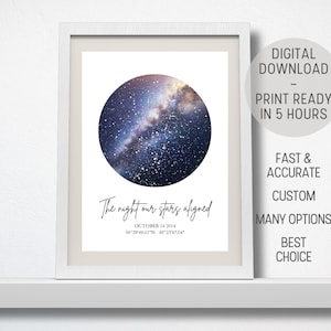 Mappa stellare personalizzata / Stampa del cielo notturno / Mappa stellare personalizzata / Stelle notturne / Mappa stellare / Mappa stellare / Matrimonio / Anniversario / Compleanno / Mappa galattica
