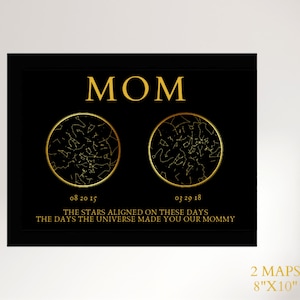 Gepersonaliseerde Mother's Day Star Map met kindersterrenbeelden - Heavy Cardstock en Real Metal Foil Wall Art