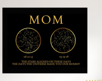 Gepersonaliseerde Mother's Day Star Map met kindersterrenbeelden - Heavy Cardstock en Real Metal Foil Wall Art
