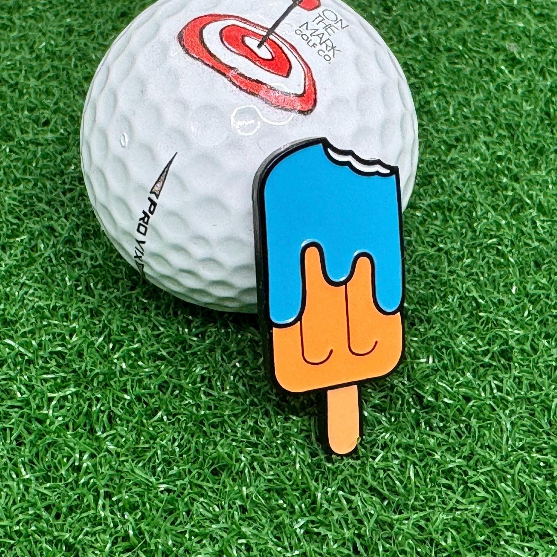 アイスキャンディー型ゴルフマーカー 青とオレンジのアイスキャンディー型ゴルフボールマーカー