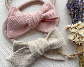 Pinwheel Hair Bows | Linen Bows | Toddle Headband | Baby Nylon Headband | Classic Hair Bows |