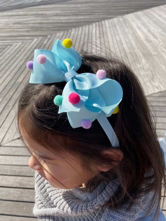 Handmade Pom Pom Bow Headband: Girls Hair Accessory - Etsy  display picture 1