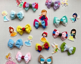Disney Princess Mini Bow Set | Disney Princess Inspired Hair Bow | Toddler Bow | Baby Bow | Princess Bow | Girl Hair Clip | Pigtail Bows |
