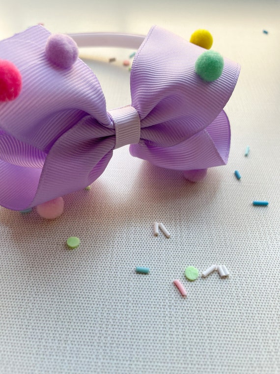 Lavender Ribbon Headpiece with Colorful Pom Poms Handmade Handmade Ukrainian Beaded Headband With Ribbons  main image 4