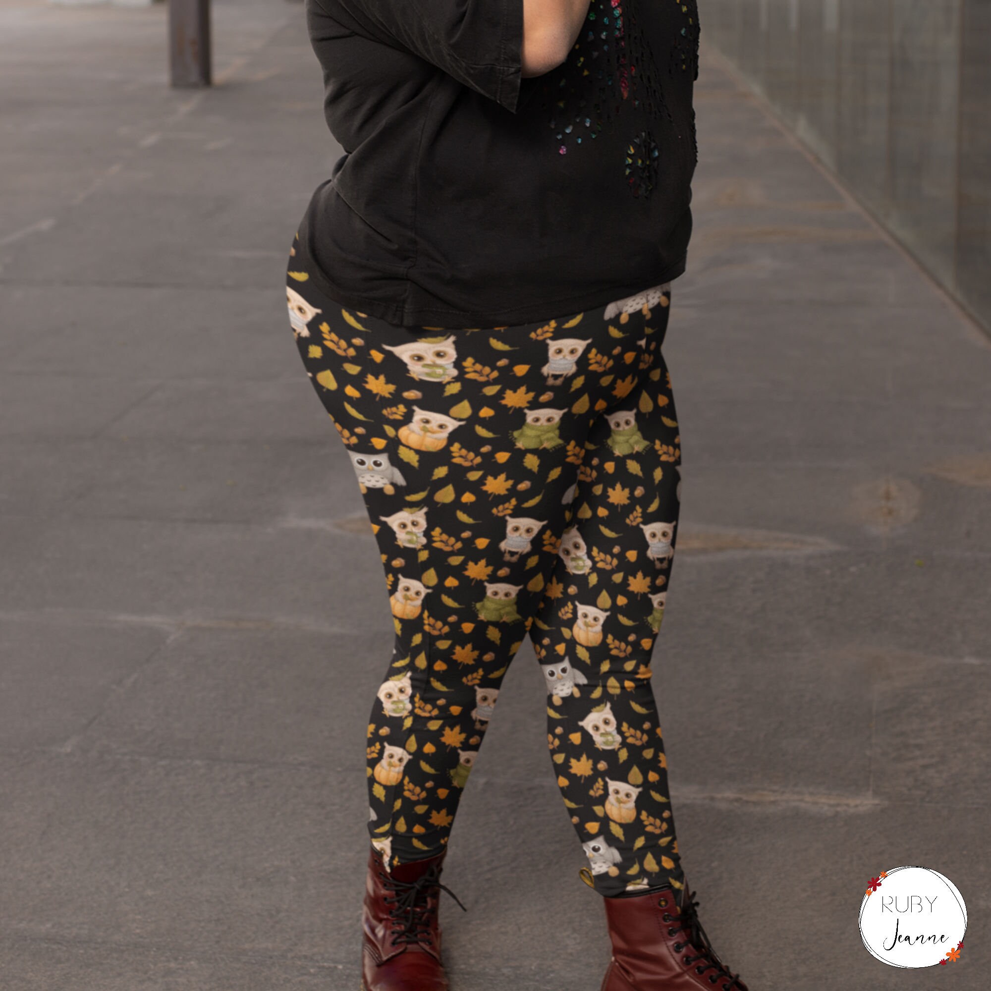 Autumn Baby Owls Womens Plus Size Leggings - Fall Owls