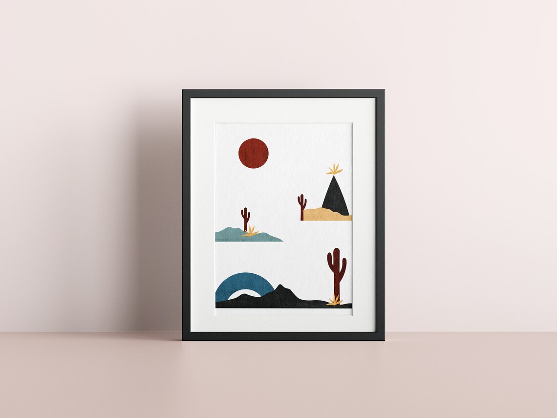 An Oasis Desert Wall Art Printable Wall Art Blue Gray Wall Art Warm and Cozy Home Deco Digatal