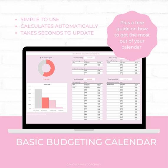 Basic budget calendar excel spreadsheet pink budget | Etsy