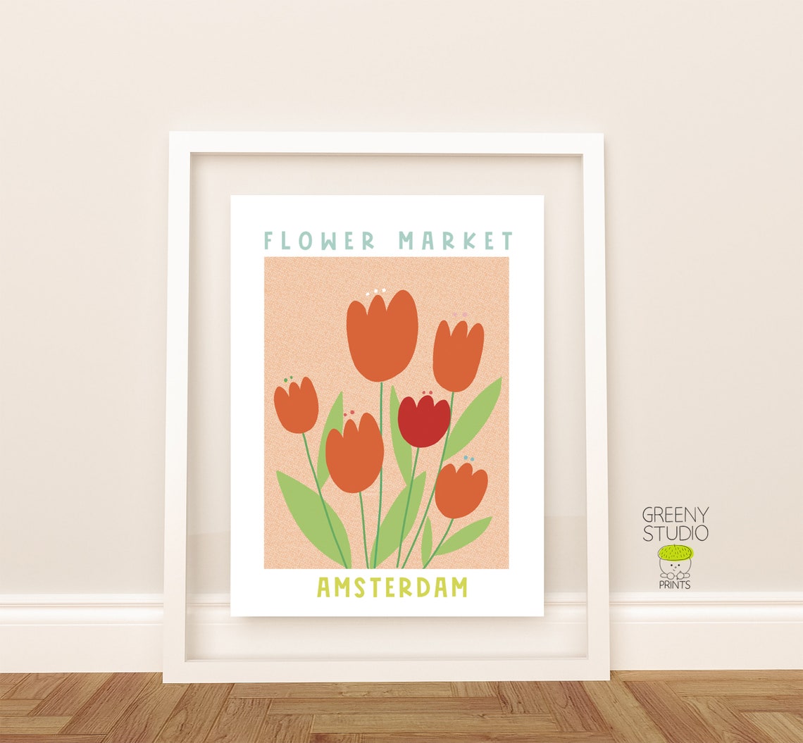Amsterdam flower market poster Vintage flower print Etsy