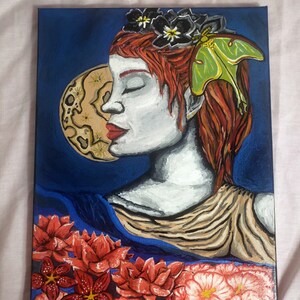 Moon Child, Original Acrylic Painting, 16in x 12in, Mystical Moments Series, Feminine Power