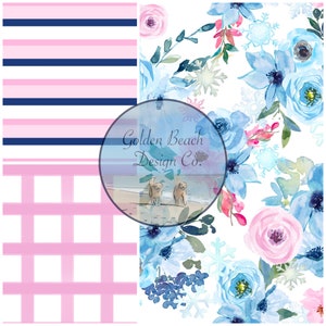 Winter pink blue floral, snowflake, seamless File, stripe, Seamless Pattern bundle, Surface Pattern, Fabric Design, digital design