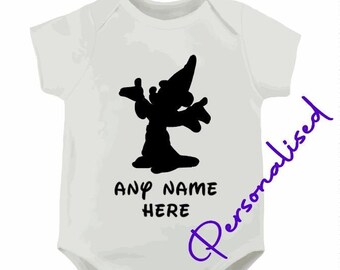 Fantasia Mickey Mouse Disney style Personalised name novelty babygrow bodysuit cute Slogan - 0-3months 3-6 months, 6-9 months, 9-12 months