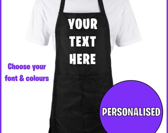 Personalised Apron With Pocket Kitchen Workwear Chef Printed Custom Text