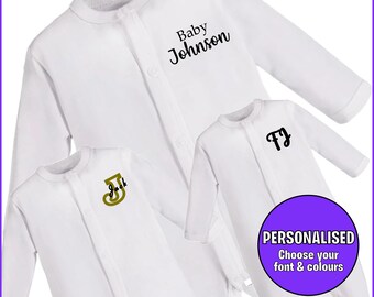 Personalised Baby Sleepsuit Premium White 100% Cotton Add Text Babyshower Toddler Newborn Gift Birthday Love Gender Reveal - Perfect Gift