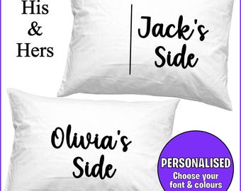 Personalised His and Hers Pillow Cases - Any Names, Custom fonts and colours