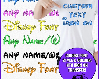 Heat Transfer Iron on Personalised Disney Style Font Name - Custom Names ideal for Tshirts, bags, fabrics etc!